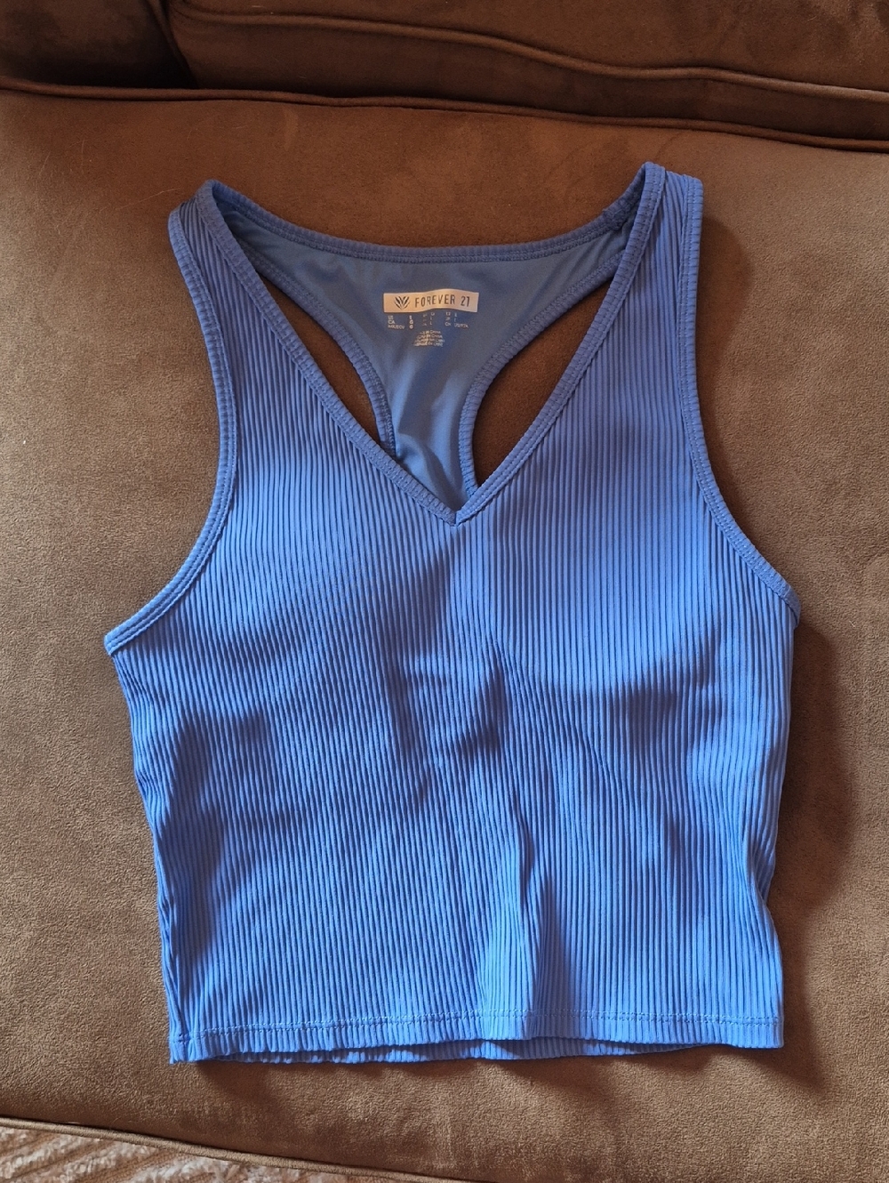 Forever 21 Ribbed V-Neck Racerback Tank - Blue